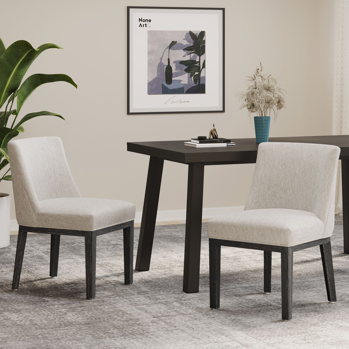 Modern Dining Chair With Durable Fabric Upholstery And Sturdy Wooden Frame (Set of 2)