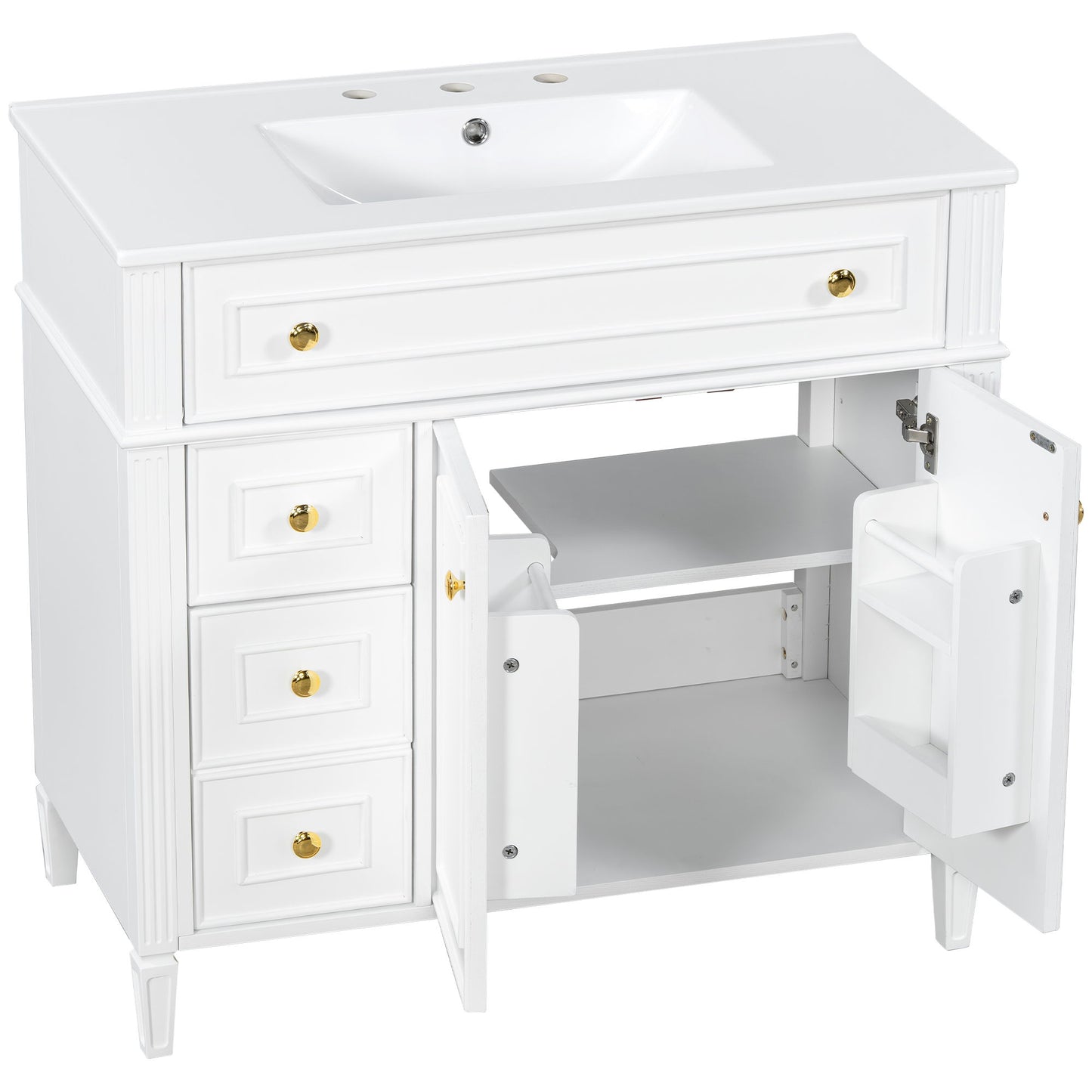 Bathroom Vanity With Sink, 3 Drawers & 2 Soft-Close Doors