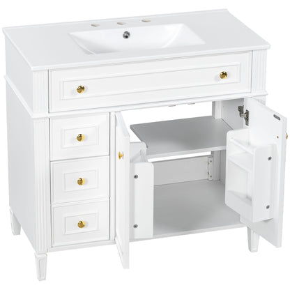 Bathroom Vanity With Sink, 3 Drawers & 2 Soft-Close Doors