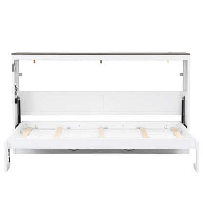 Murphy Bed With LED Light, Foldable Wall Bed Cabinet