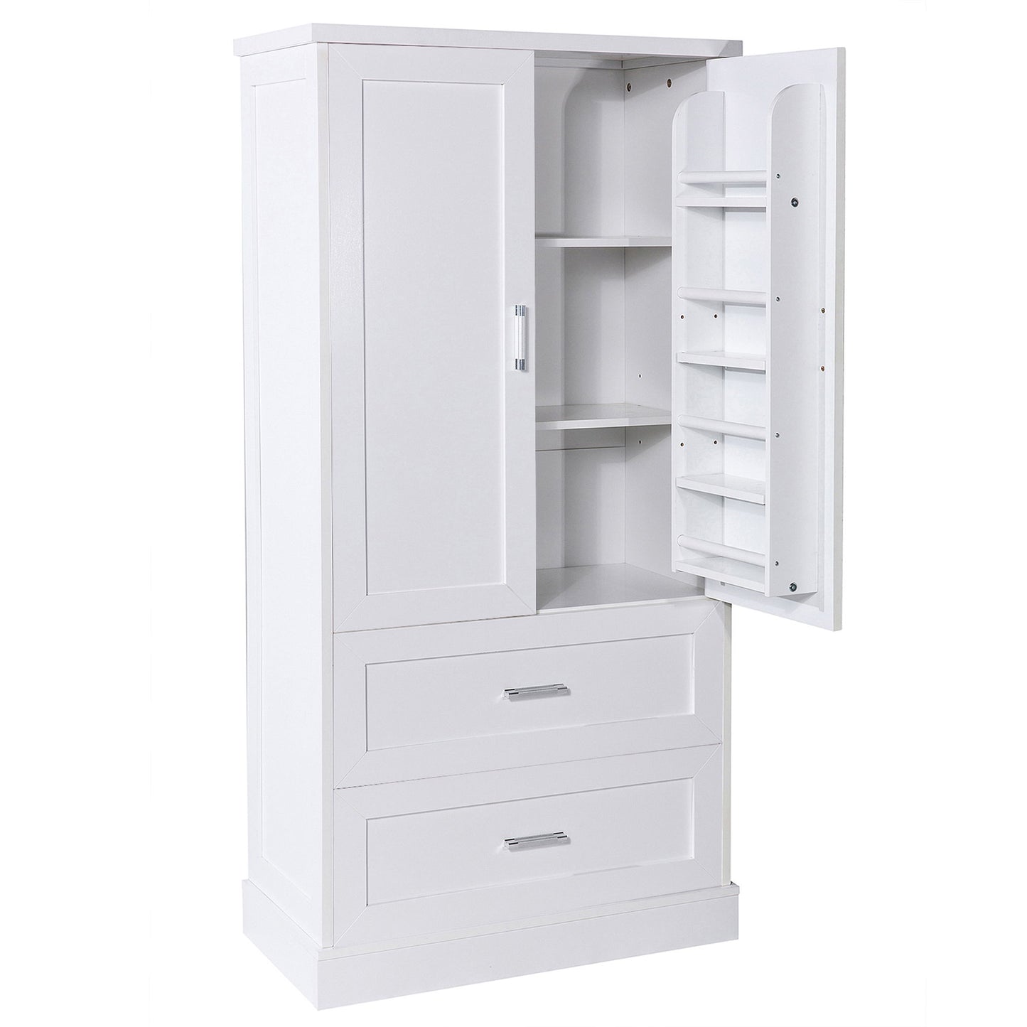 Tall Bathroom Storage Cabinet With 2 Doors And Drawers, Adjustable Shelf