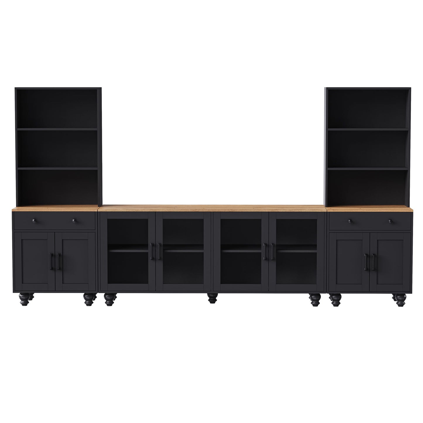 Farmhouse TV Stand With Solid Wood Gourd Shaped Legs For TVs Up To 70"
