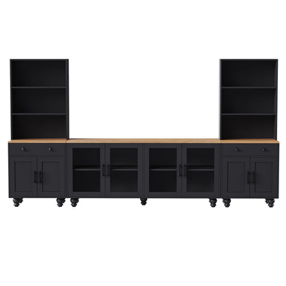Farmhouse TV Stand With Solid Wood Gourd Shaped Legs For TVs Up To 70"