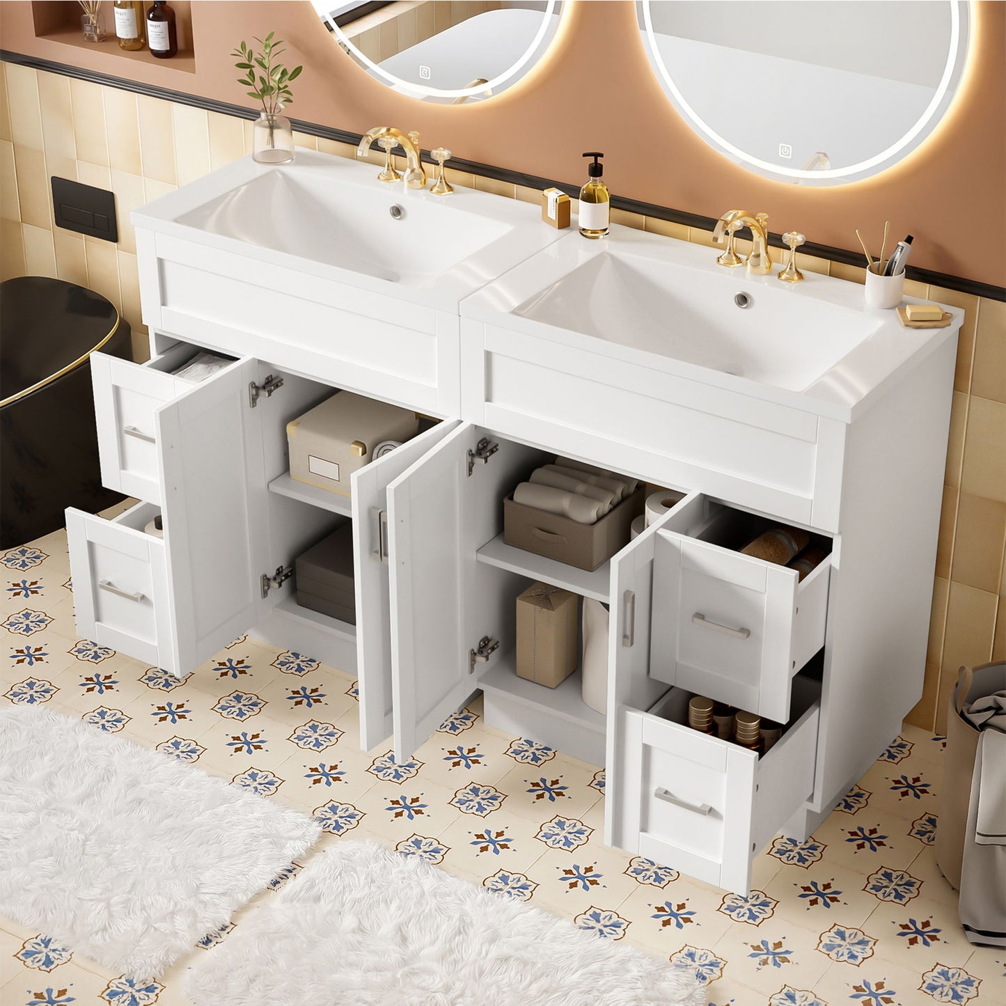 Bathroom Vanity With 2 Doors, 2 Drawers, Adjustable Shelf, Hidden Slides & Soft Close Hinges