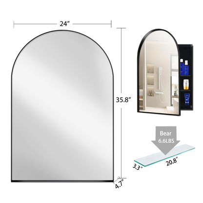 Arched Recessed Medicine Cabinet, Metal Framed Bathroom Wall Cabinet With Mirror And Adjustable Shelves, Wall Mirror With Storage For Bathroom
