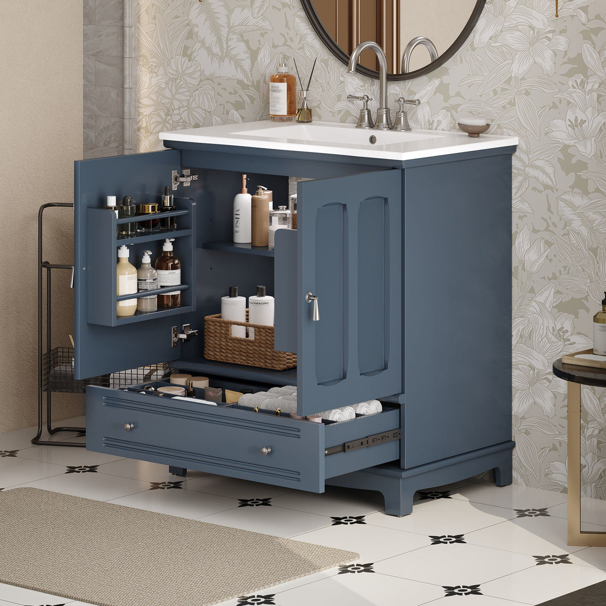 Bathroom Vanity With Sink, Cabinet With Adjustable Shelf And Drawer Divider