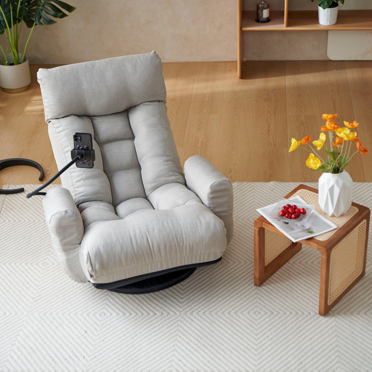 Adjustable Swivel Lounge Chair With 360 Degree Rotating Seat And Headrest Support