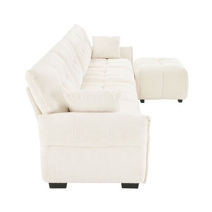 Sofa Set With Ottoman And Pillows, Textured, High Resilience Cushions