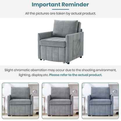 Upholstered Convertible Sleeper Sofa With 5 Position Backrest, Side Pockets, Storage