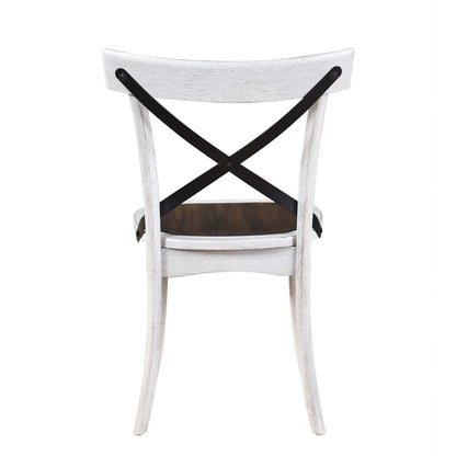 2 Pieces Set Dining Side Chair Rustic Modern Farmhouse Design Retro Design With Metal X Design - Antique Dark Oak / Antique White
