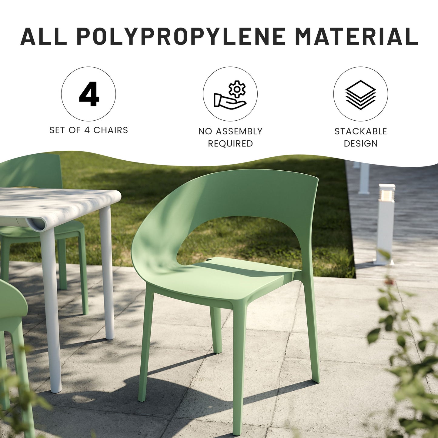 4 Piece Set Of Modern Designed Single Chairs With Long Table