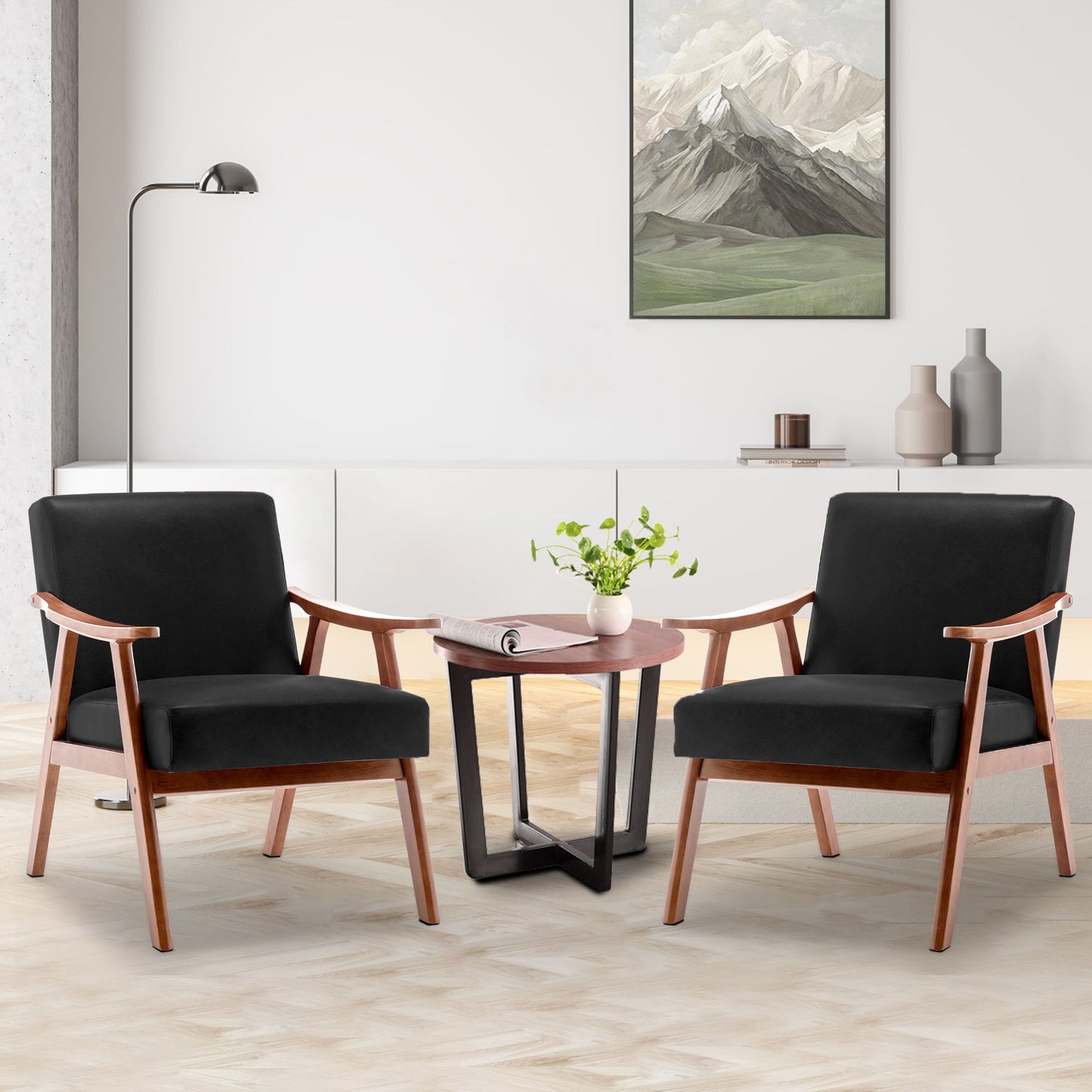 Mid Century Modern Accent Chair With Solid Wood Frame And Extra Thick Backrest