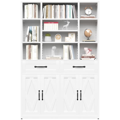 Industrial Bookcase Tall With Adjustable Shelves, Drawers & Doors