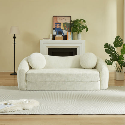 Curved Convertible Sofa, 2 In 1 Frameless Folding Sofa Bed With Pull Out Base And Deep Seat