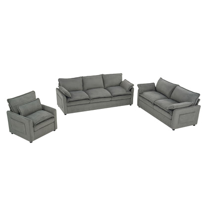 Modern Sofa Set With Double Layer Cushion And Side Storage Pockets