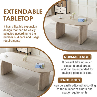 Oval Extendable Dining Table With Dual Pillar Design - Off White