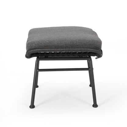 Outdoor Modern Boho Wicker Ottoman With Cushions (Set of 2)