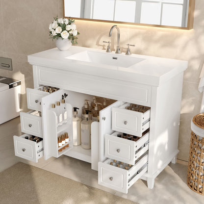 Bathroom Vanity & Sink, 6 Soft Close Drawers & Double Doors - White