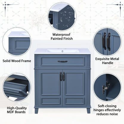 Bathroom Vanity With Sink Storage Cabinet - Blue