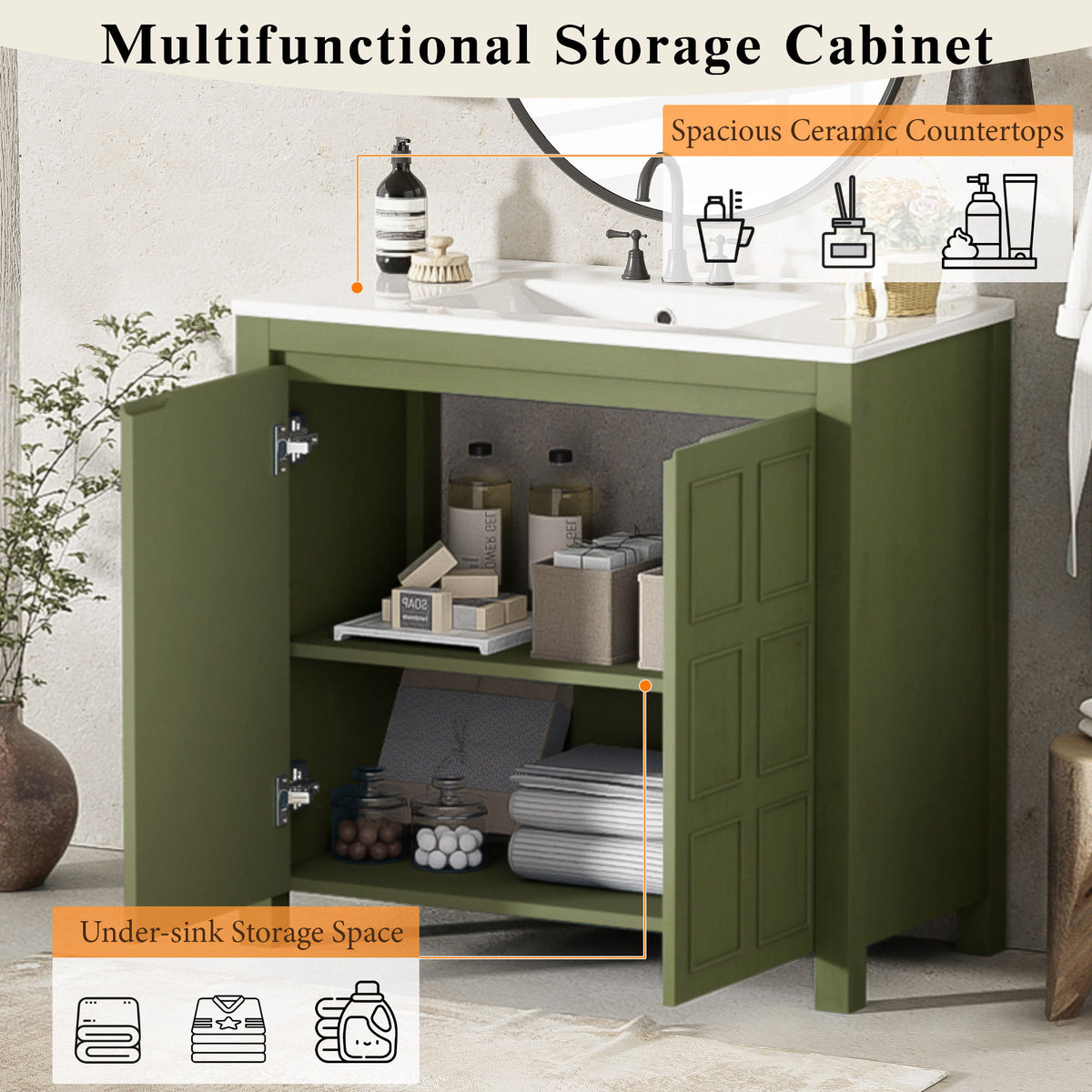 Bathroom Vanity Organizer With Sink, Combo Cabinet Set, Bathroom Storage Cabinet