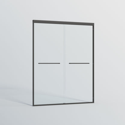 Double Sliding Shower Door, Semi-Frameless Bypass Bathroom Sliding Door With 1/4" (6 Mm) Tempered Glass For Walk-In Shower