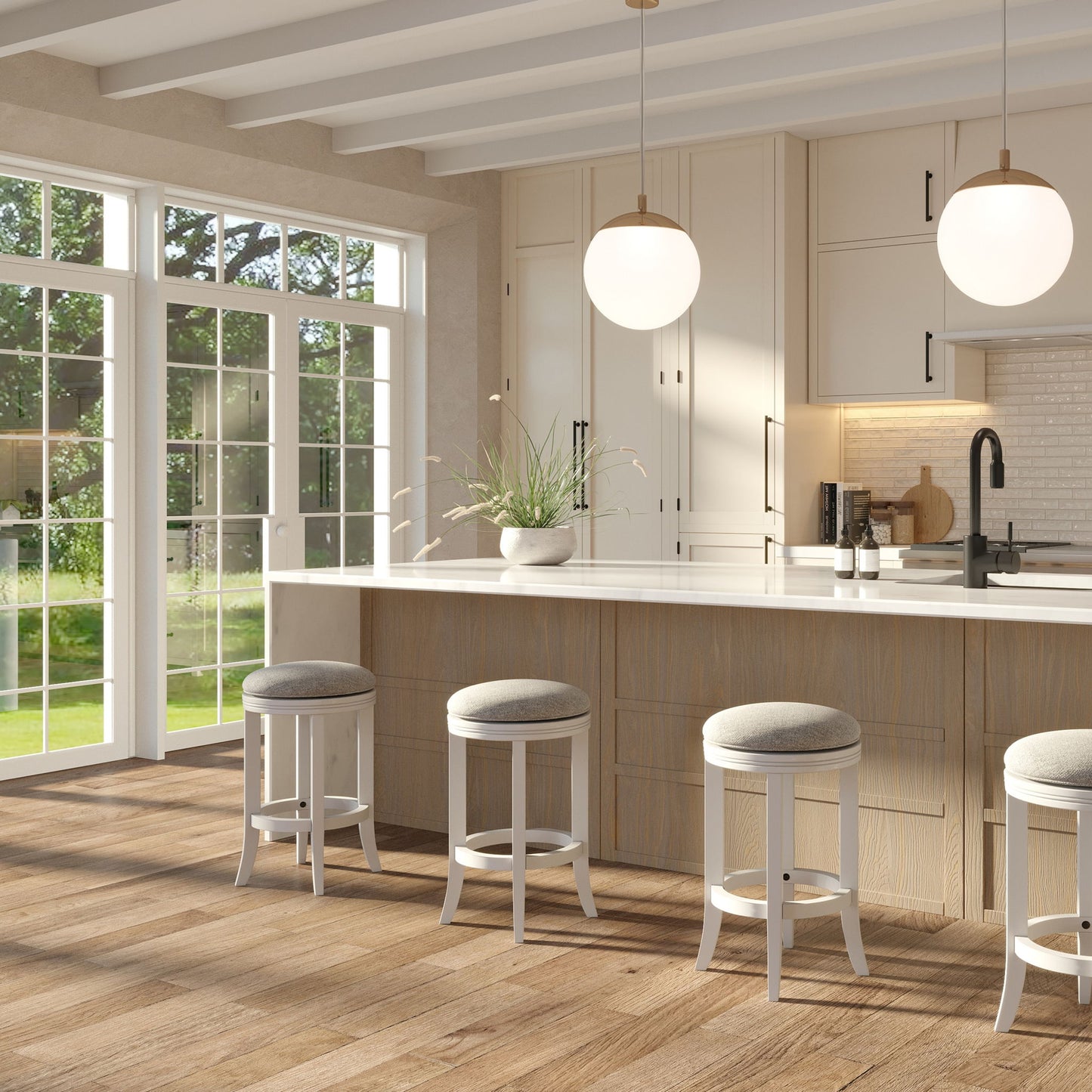 Backless Swivel Stool With Upholstered Seat
