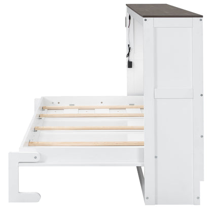 Murphy Bed With LED Light, Foldable Wall Bed Cabinet