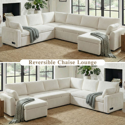 Convertible U-Shaped Sectional Sofa Bed With Reversible Chaise