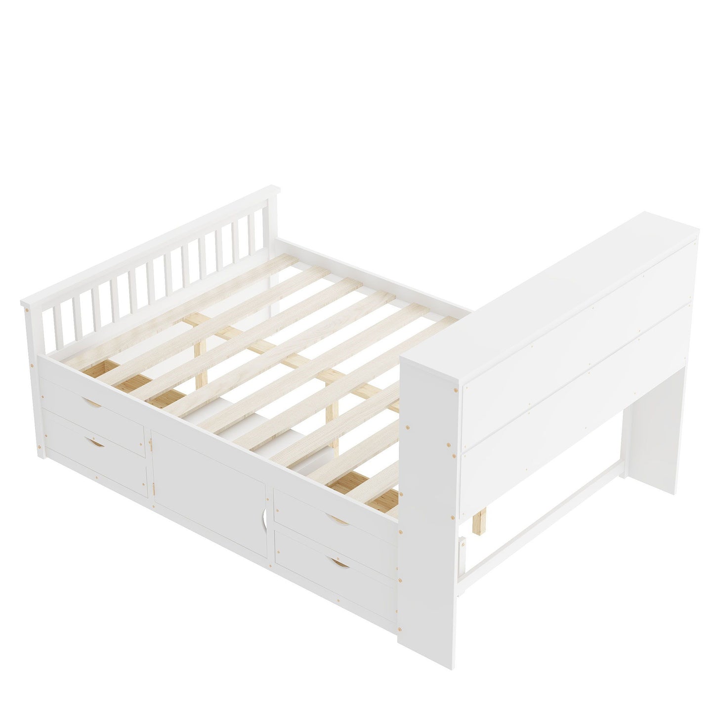 Captain Platform Bed Frame With Bookcase Headboard, 4 Drawers, Storage Shelves