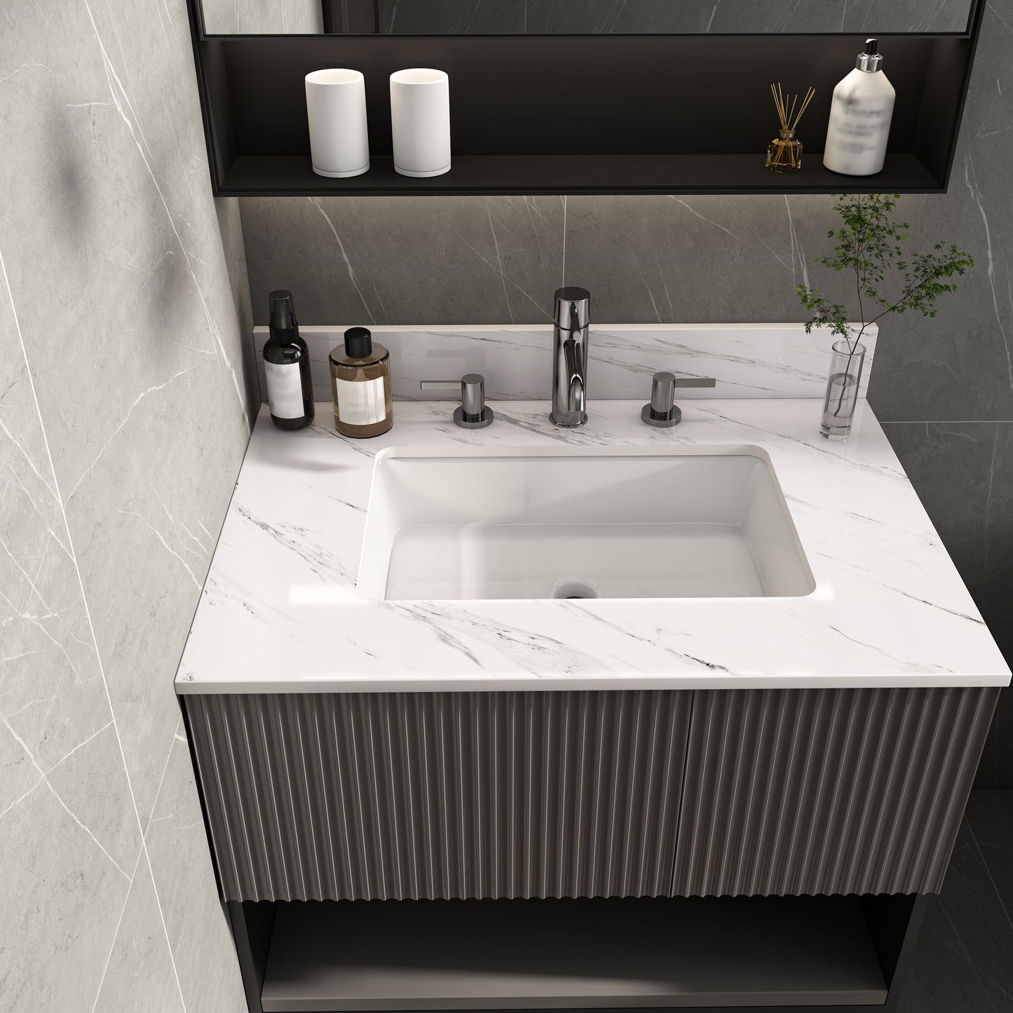 Bianco Carrara Venato Elegant Marble Vanity Top, Bathroom Vanity With Undermount Sink, Sintered Stone