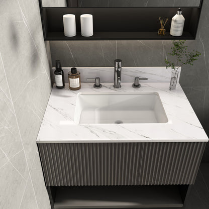Bianco Carrara Venato Elegant Marble Vanity Top, Bathroom Vanity With Undermount Sink, Sintered Stone