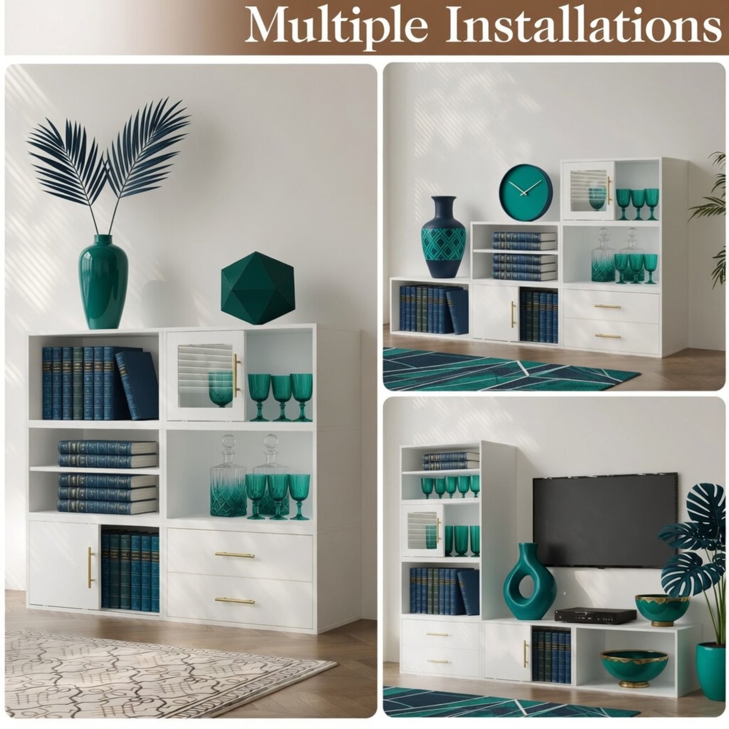 Cube Storage Organizer With Sliding Door Stackable Modular Bookshelf & Storage Cabinet - White
