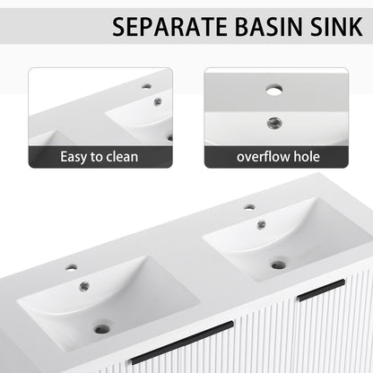 Contemporary Wall Mounted Bathroom Vanity With Resin Double Sink