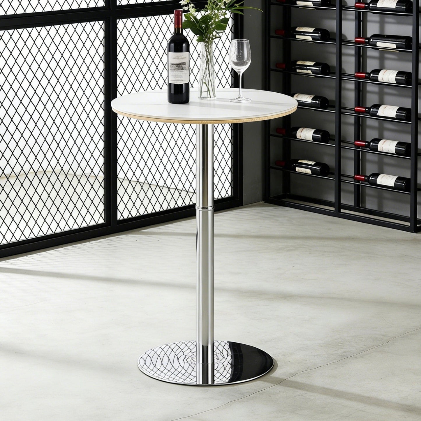Circular Bar Table - White / Silver