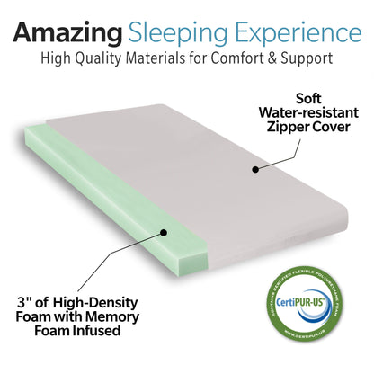 Memory Foam Camping Mattress With Water Resistant Zipper Cover - Gray