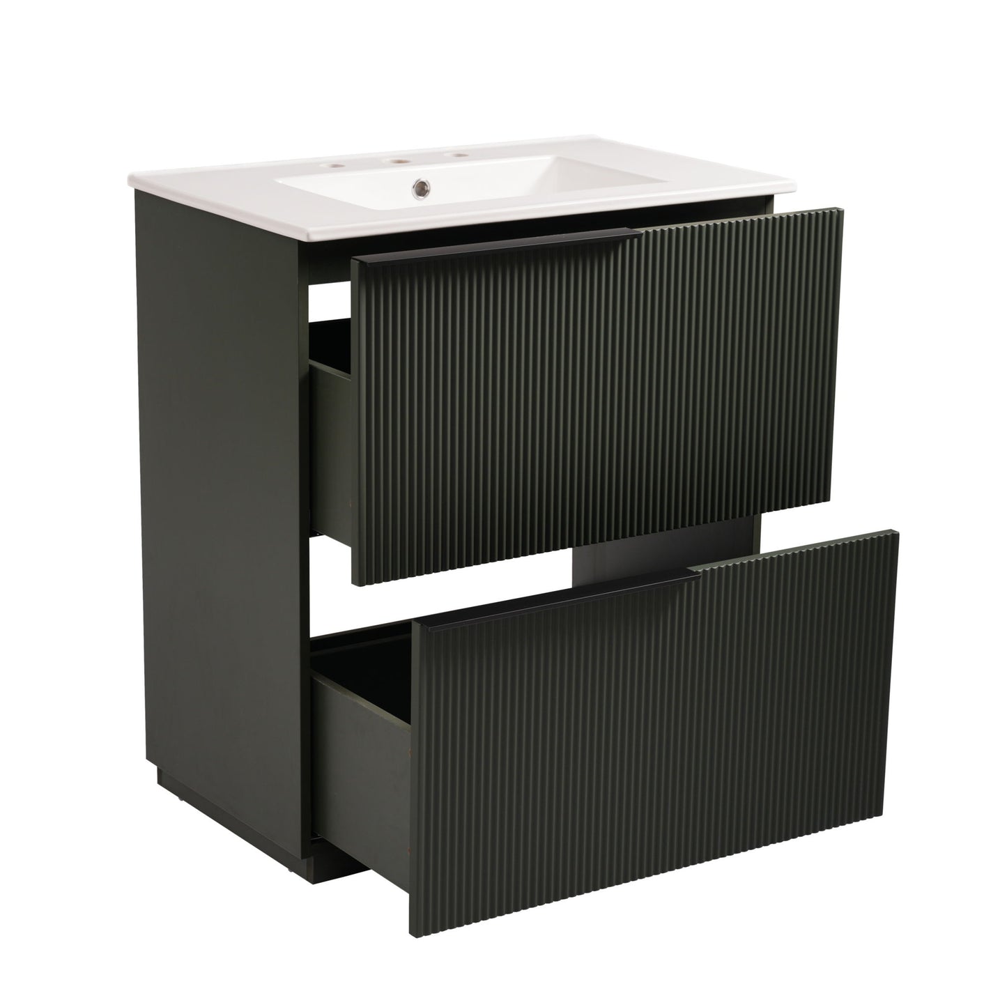 Fluted Bathroom Vanity With Ceramic Sink, Soft Close Slides