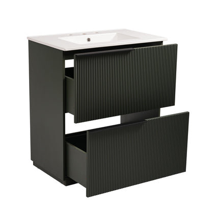 Fluted Bathroom Vanity With Ceramic Sink, Soft Close Slides