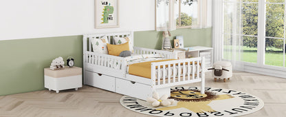 Platform Bed With Guardrails On Both Sides And 2 Storage Drawers