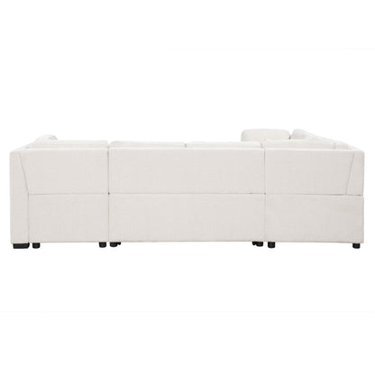 U-Shaped Sectional Sofa Pull Out Sofa Bed With Two USB Ports, Two Power Sockets, Three Back Pillows And A Storage Chaise For Living Room