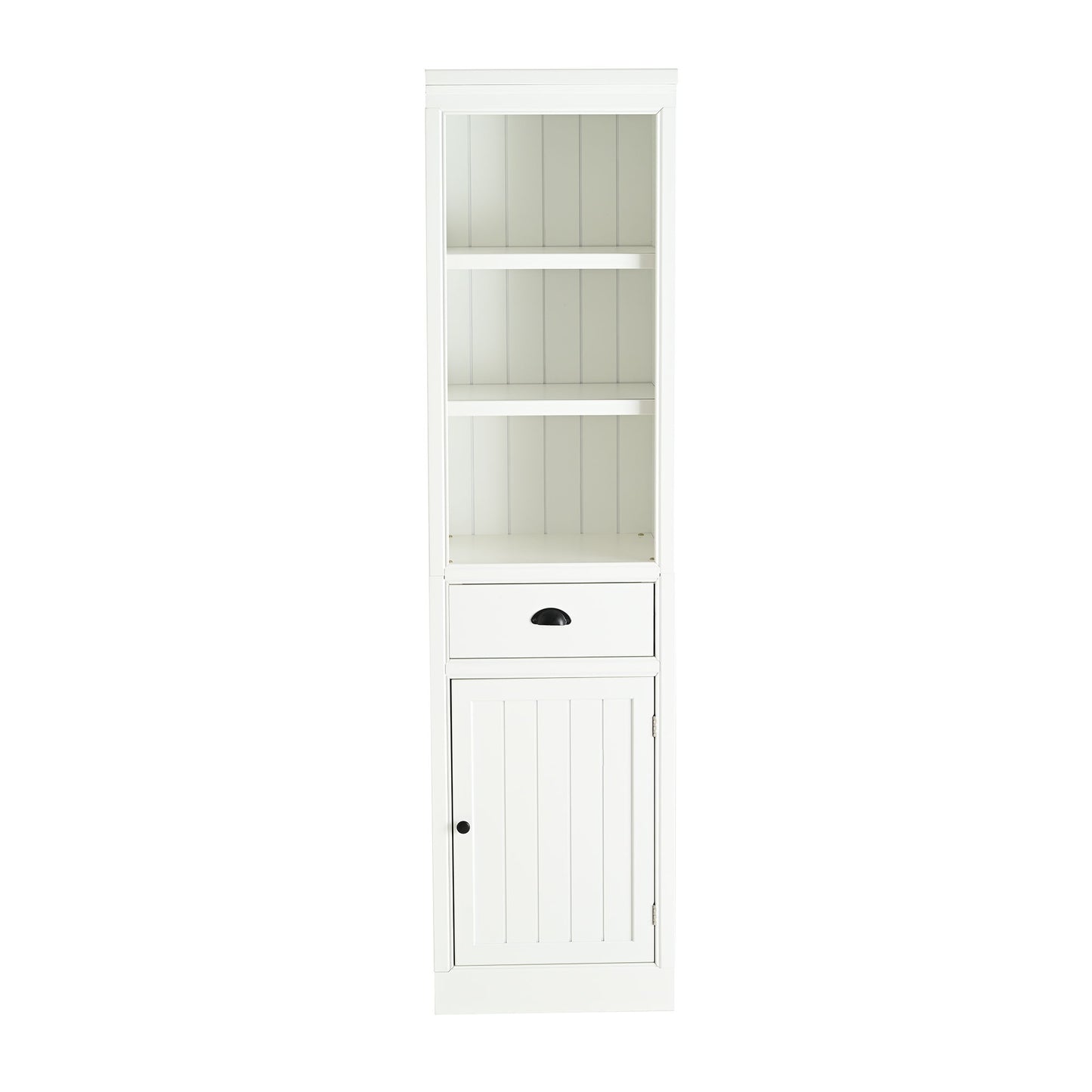Retro Style 75'' Tall Display Shelf With Cabinet For Hallways Living Room Kitchen - White