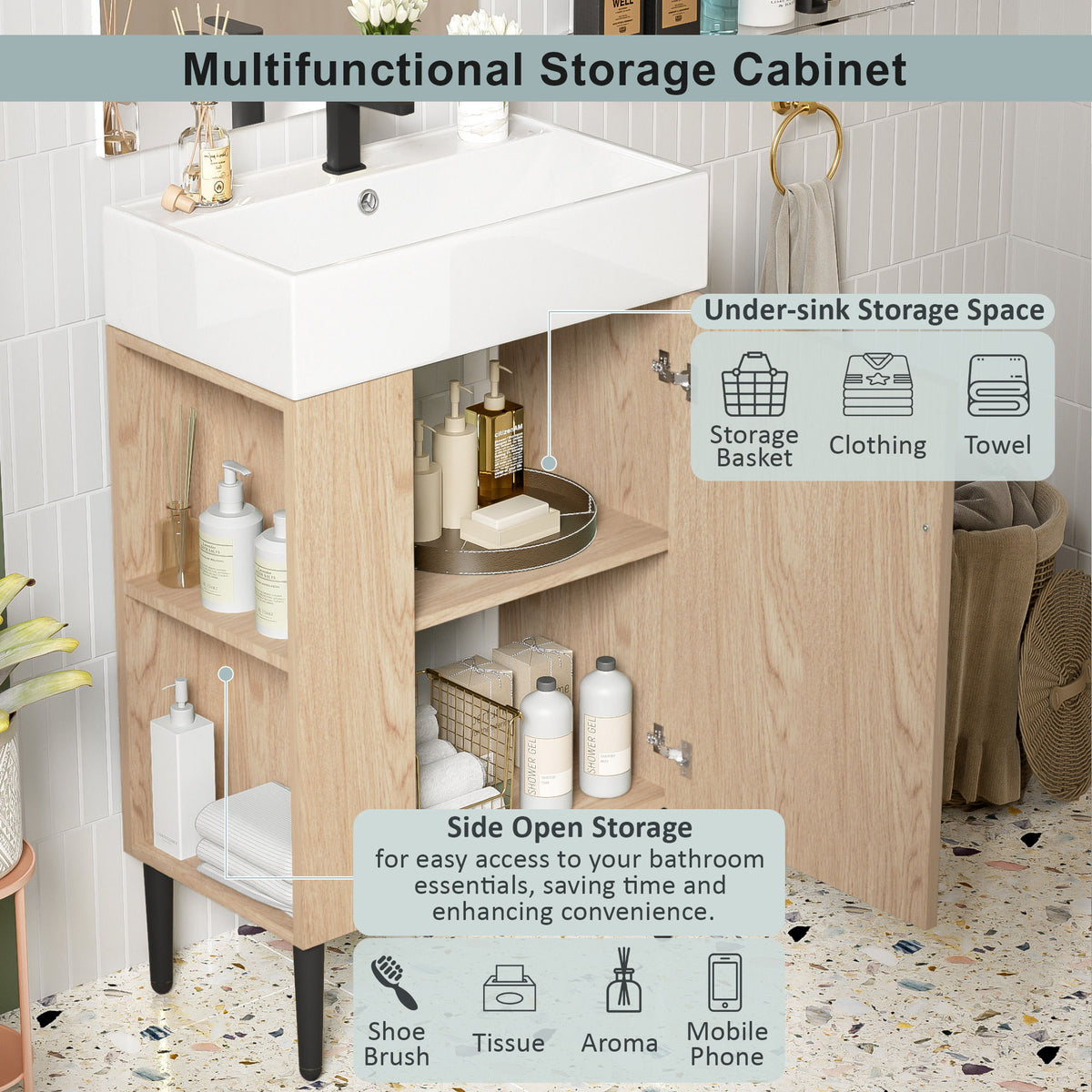 Bathroom Vanity, Combo Cabinet, Bathroom Storage Cabinet, Single Ceramic Sink