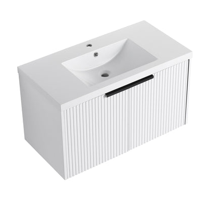 Contemporary Wall Mounted Bathroom Vanity With Resin Double Sink