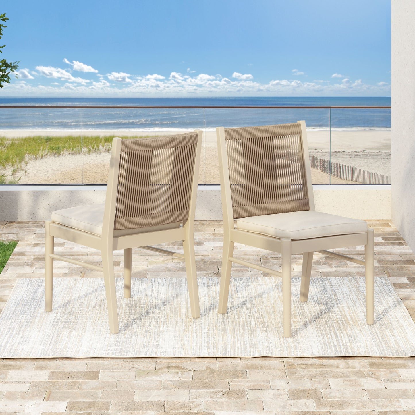 Cordoba - Dining Chair (Set of 2) With Acacia Wood Frame And Water Repellent Fabric - Beige / Yellow