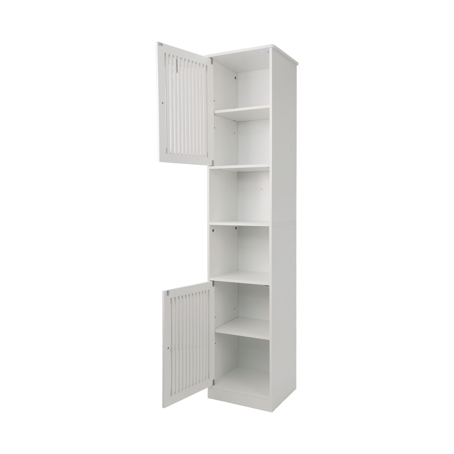 Tall Bathroom Cabinet With Adjustable Shelves, Louvered Door Floor Standing Storage Unit - White