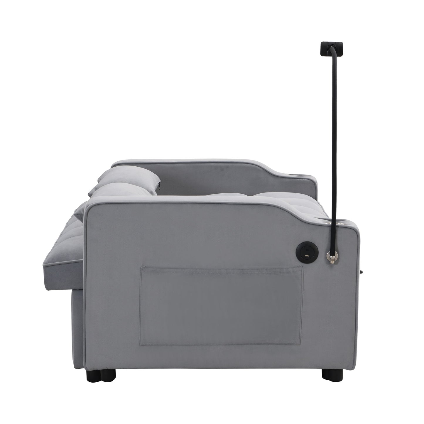 Modern Loveseat With Pullout Bed, Adjustable Reclining Backrest