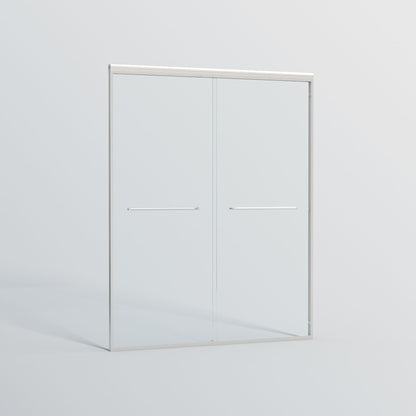 Double Sliding Shower Door, Semi-Frameless Bypass Bathroom Sliding Door With 1/4" (6 Mm) Tempered Glass For Walk-In Shower