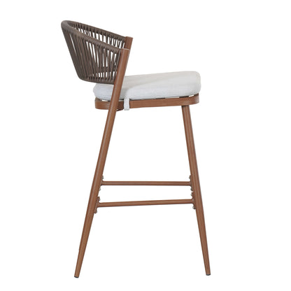 Outdoor Bar Height Metal Frame Counter Stools With Scallop Shaped Backrest & Water Resistant Cushions