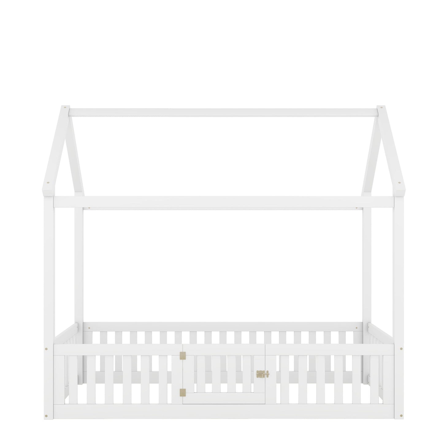 Wood House Bed With Fence And Door