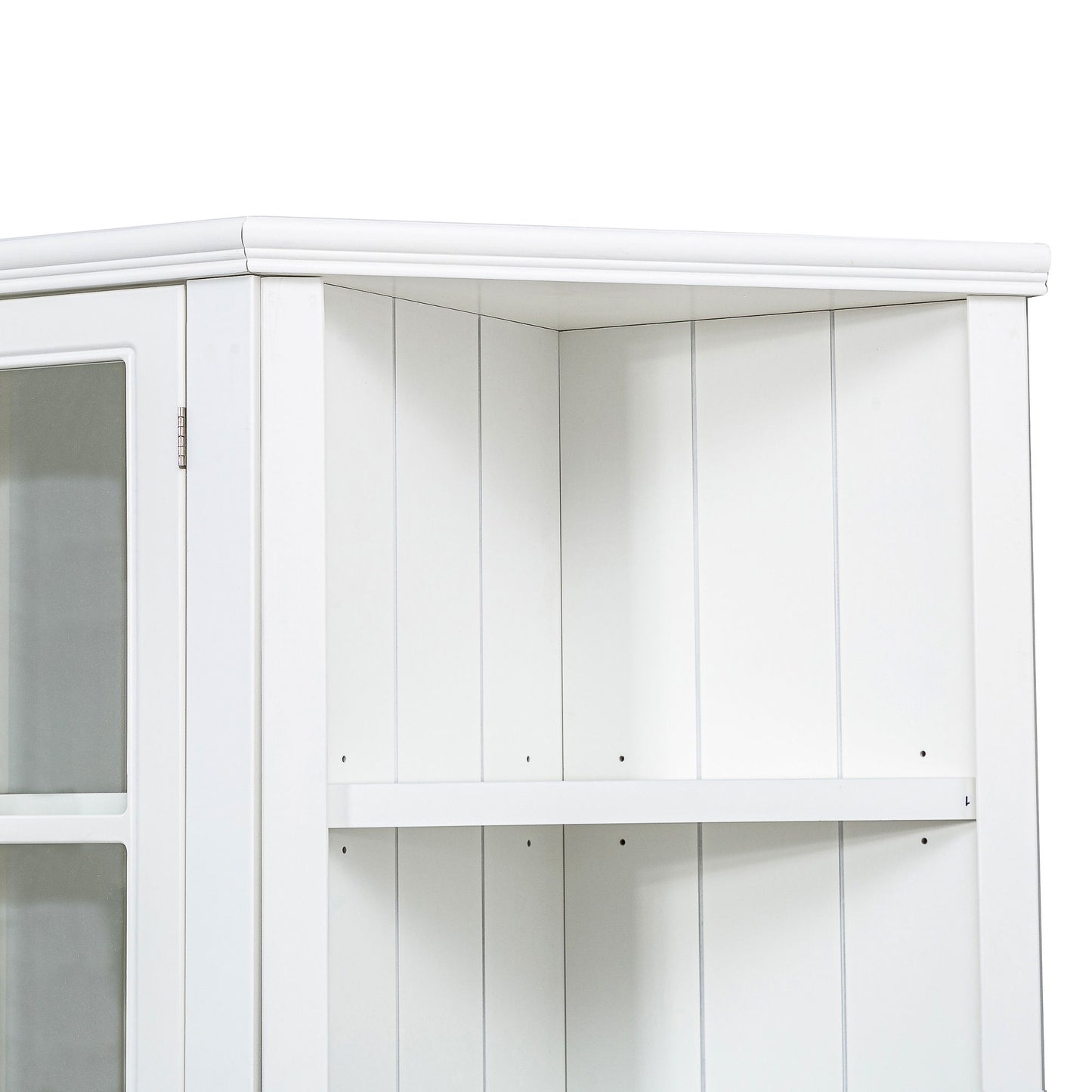 Retro Style Wall Suit With Glass Doors, 75.25" Tall Display Cabinets & Triangle Sided Bookshelves - White