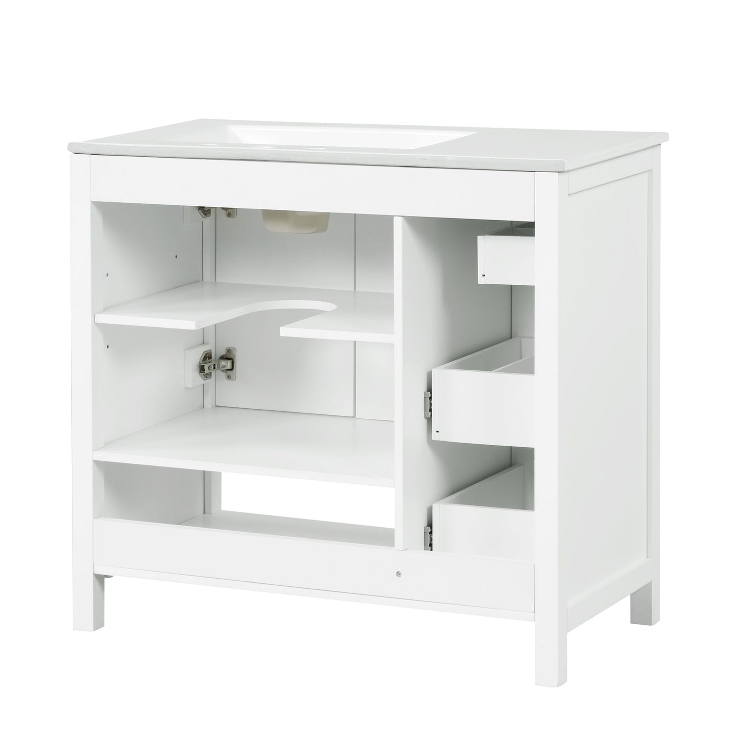 Bathroom Vanity With Sink Top, Bathroom Vanity Cabinet With 2 Doors And 2 Drawers, Open Shelf